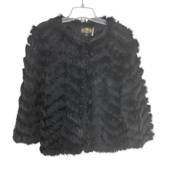 Metric Knits Fur Collection Black Rabbit Fur Chevron Mob Wife Lightweight Jacket